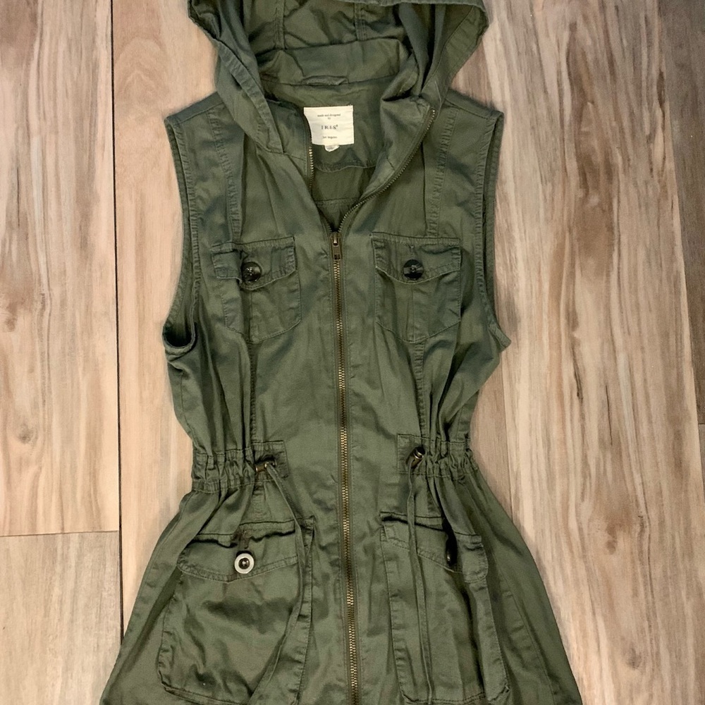 NWOT Women’s Iris Green Khaki Hooded Utility Vest Size Small